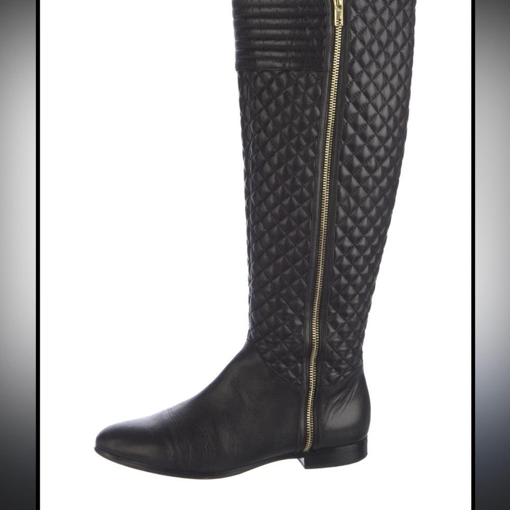 Saks Fifth Avenue Black Quilted Leather Riding Boots Size 6.5